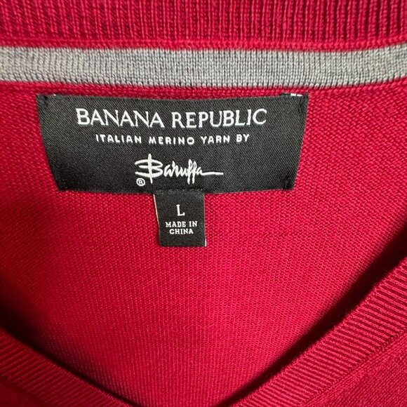 Banana Republic Mens Italian Merino Wool Sweater‎ Size L V Neck Baruffa Yarn Red - Picture 6 of 7